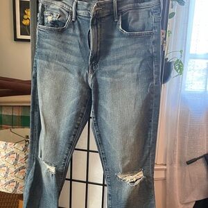 MOTHER Blue Distressed Ankle Jeans